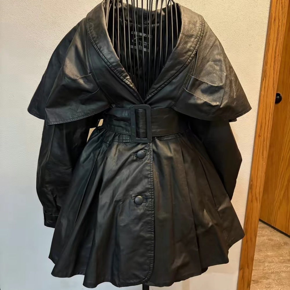 G-III Global Identity Vintage Black Leather Belted Trench Coat Women's Size S